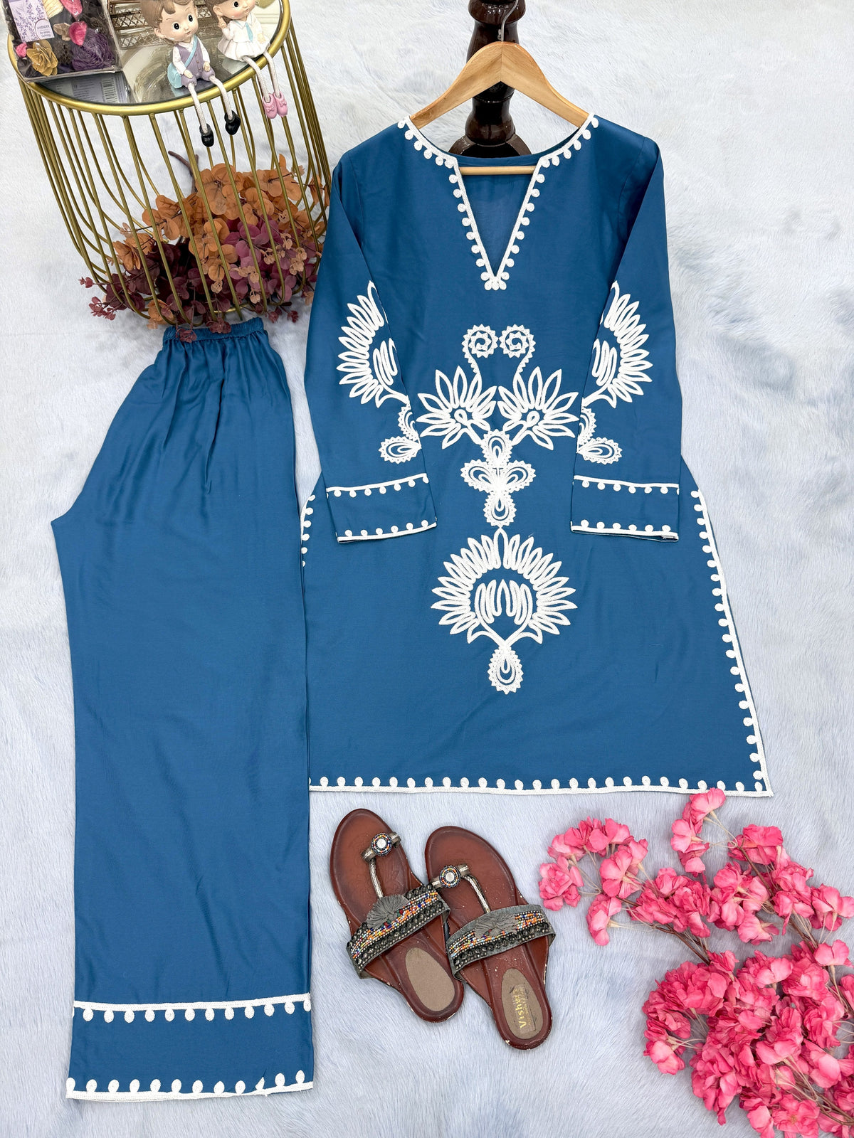 Teal Blue Rayon Co-ord Set
