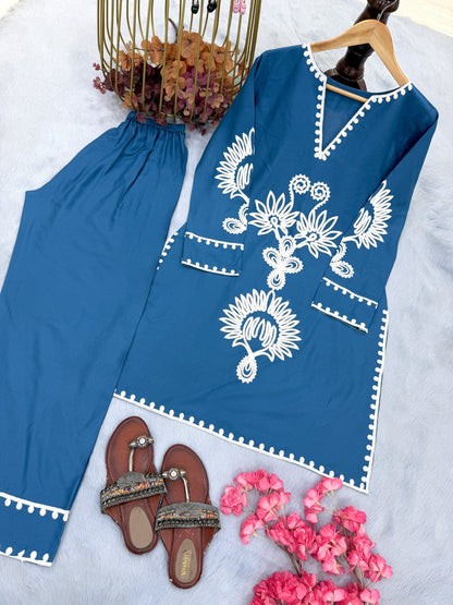 Teal Blue Rayon Co-ord Set