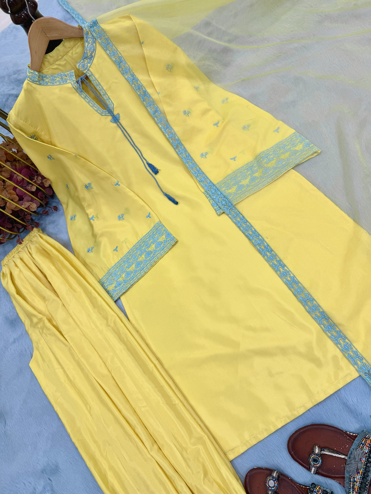 Yellow Crepe Kurta Set with Balloon Pants