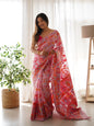 Peach Pink-Colored Floral Print Pashmina Cotton Saree