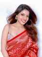 Red color Zari Golden Weaving Rich Saree