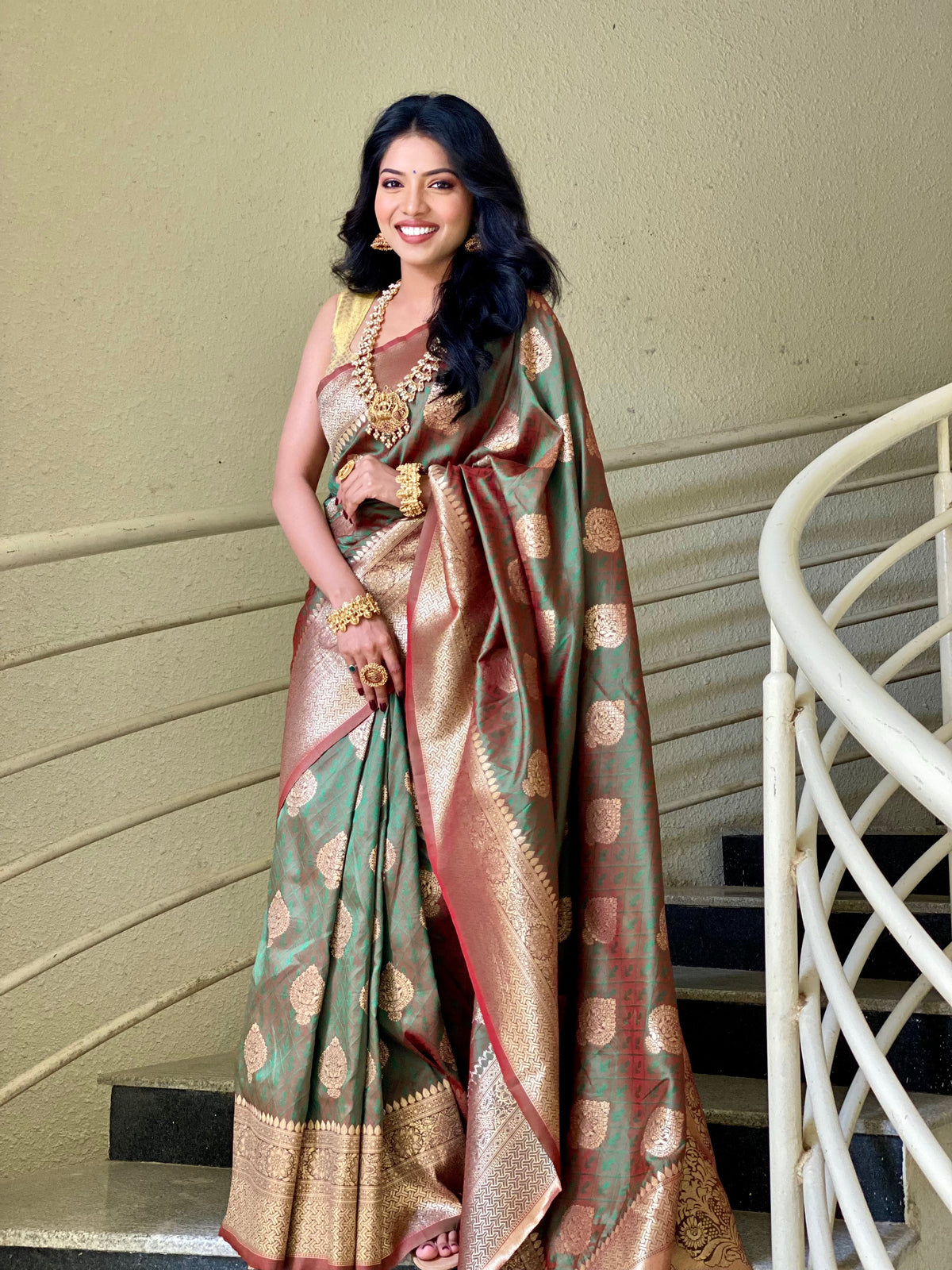Green Color Zari Golden Weaving Rich Sare