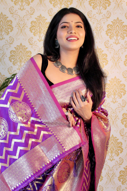 Purple Color Zari Golden Weaving Rich Saree