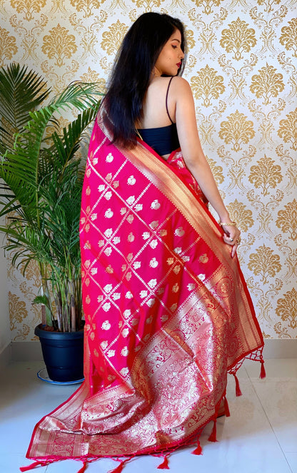 Pink Color Zari Golden Weaving Rich Saree