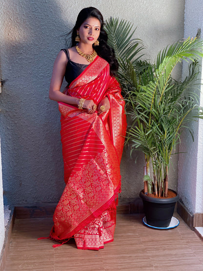 Pink Color Zari Golden Weaving Rich Saree