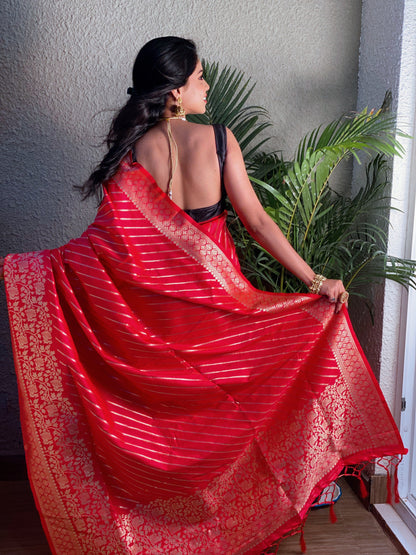 Pink Color Zari Golden Weaving Rich Saree