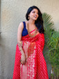 Red and Pink Color Zari Golden Weaving Rich Saree