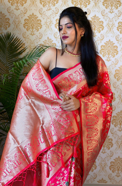Pink Color Zari Golden Weaving Rich Saree