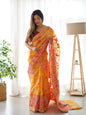 Mustard Yellow-Colored Floral Print Pashmina Cotton Saree