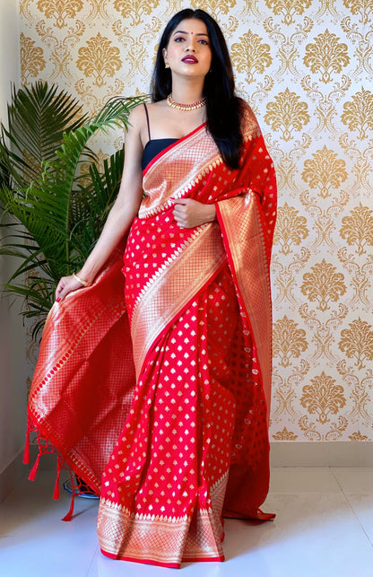 Red Color Zari Golden Weaving Rich Saree