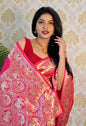 Pink  color Zari Golden Weaving Rich Saree