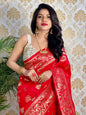 Red Color Zari Golden Weaving Rich Saree