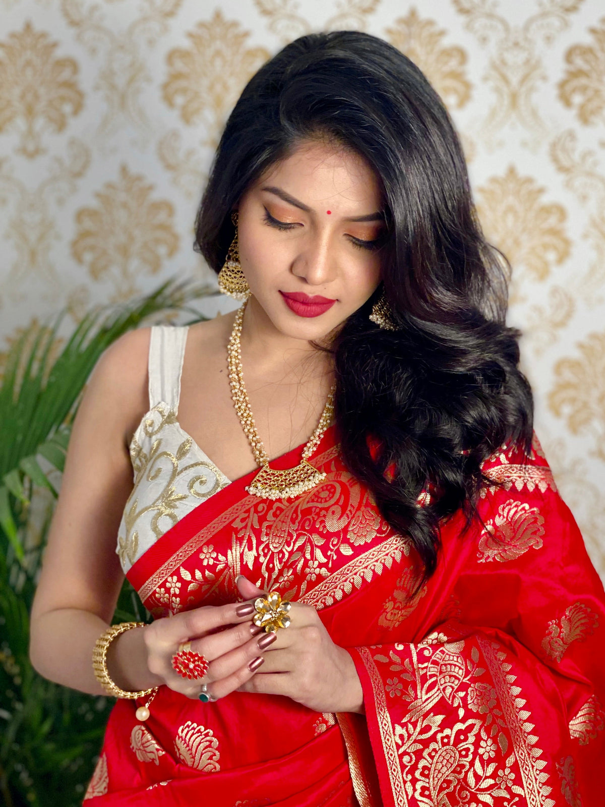 Red Color Zari Golden Weaving Rich Saree