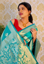 Turquoise Color Zari Golden Weaving Rich Saree