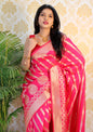 Pink color Zari Golden Weaving Rich Saree