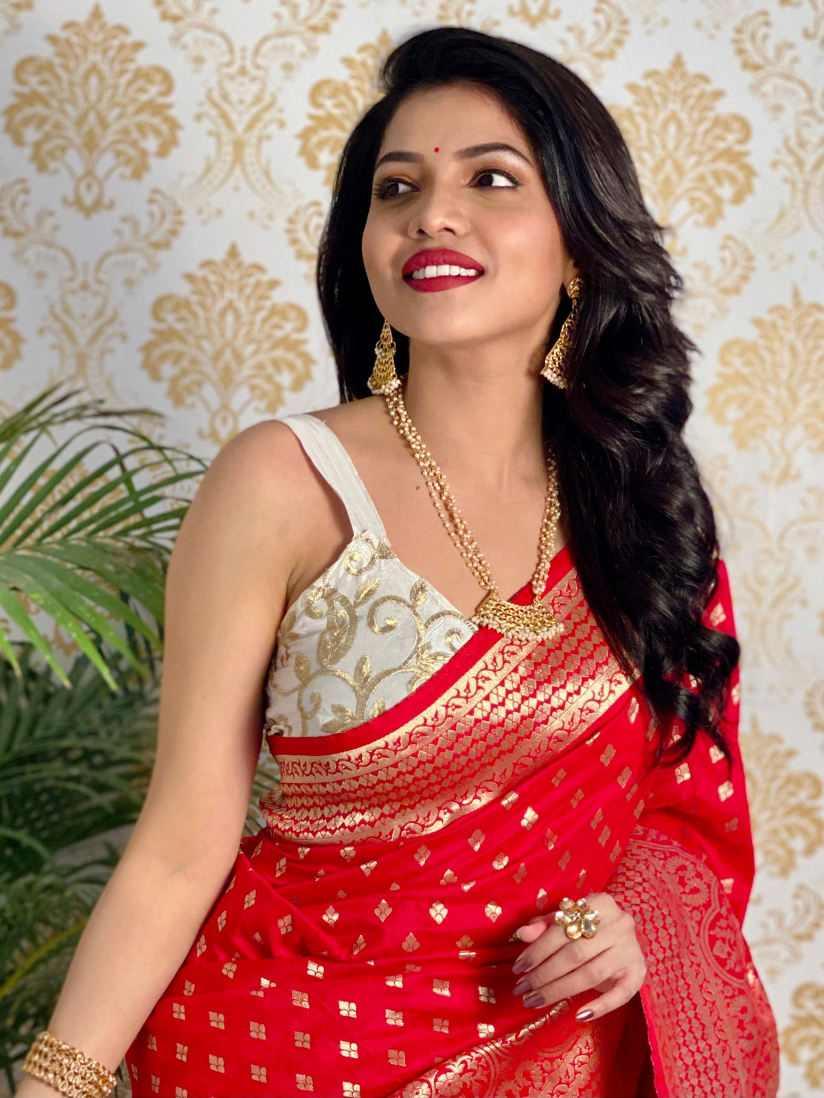 Red Zari Golden Weaving Rich Saree