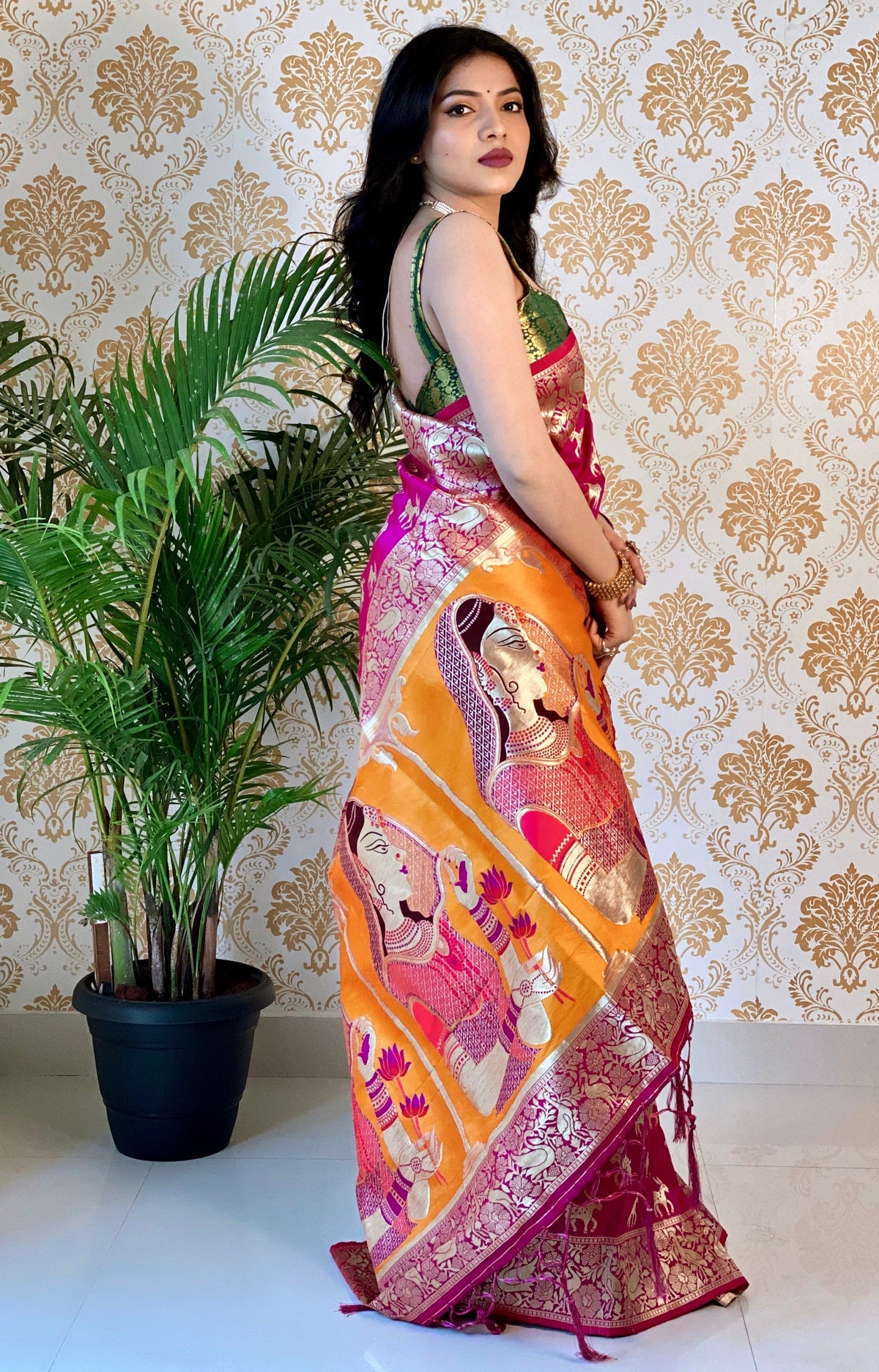 Pink Pure Zari  Golden Weaving Rich  Saree