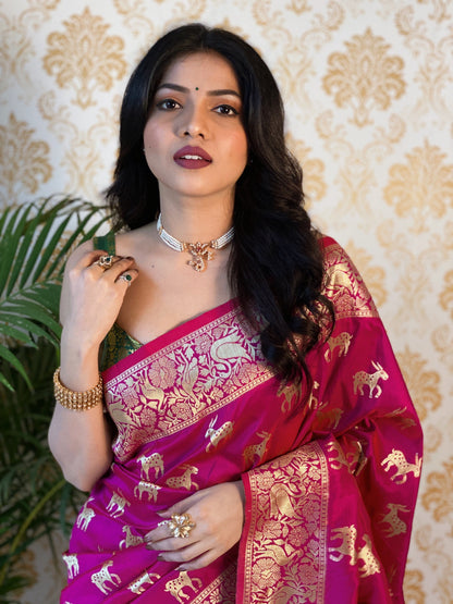 Pink Pure Zari  Golden Weaving Rich  Saree