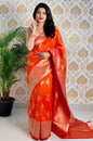 Orange Zari Golden Weaving Rich Saree