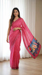 Red Leheriya Chinon Saree with Gopi Kana Print & Rich Mirror Work