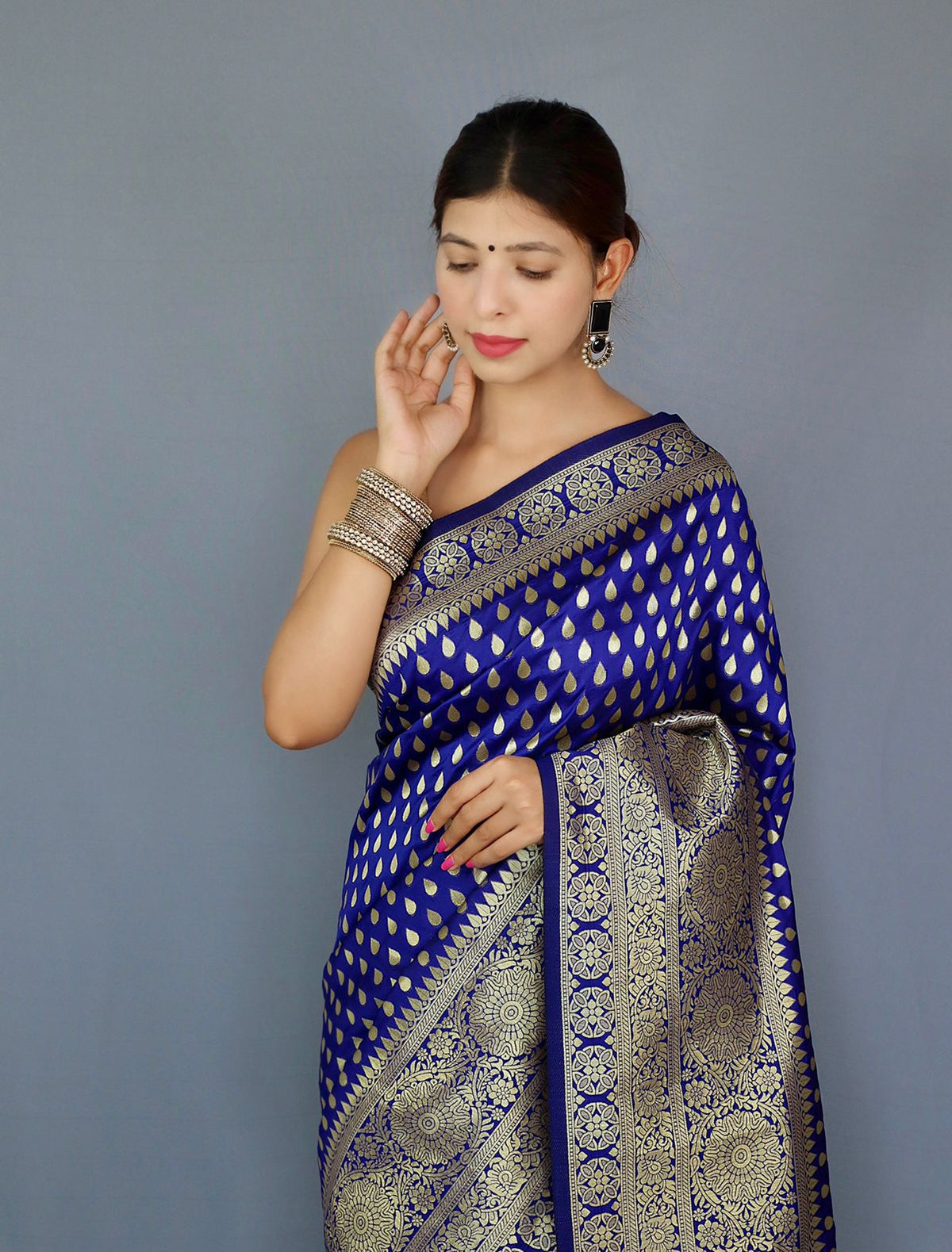 Royal Blue Color Zari Golden Weaving Rich Saree