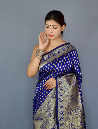Royal Blue Color Zari Golden Weaving Rich Saree