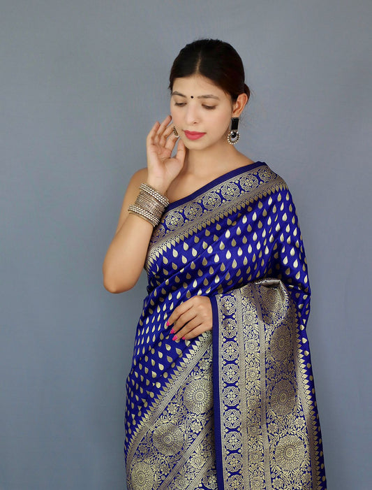 Royal Blue Color Zari Golden Weaving Rich Saree