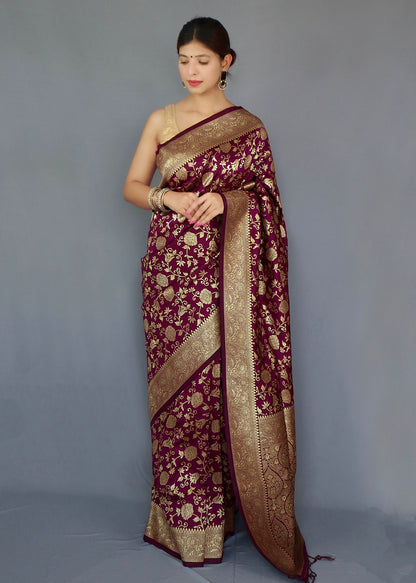 Purple Color Zari Golden Weaving Rich Saree